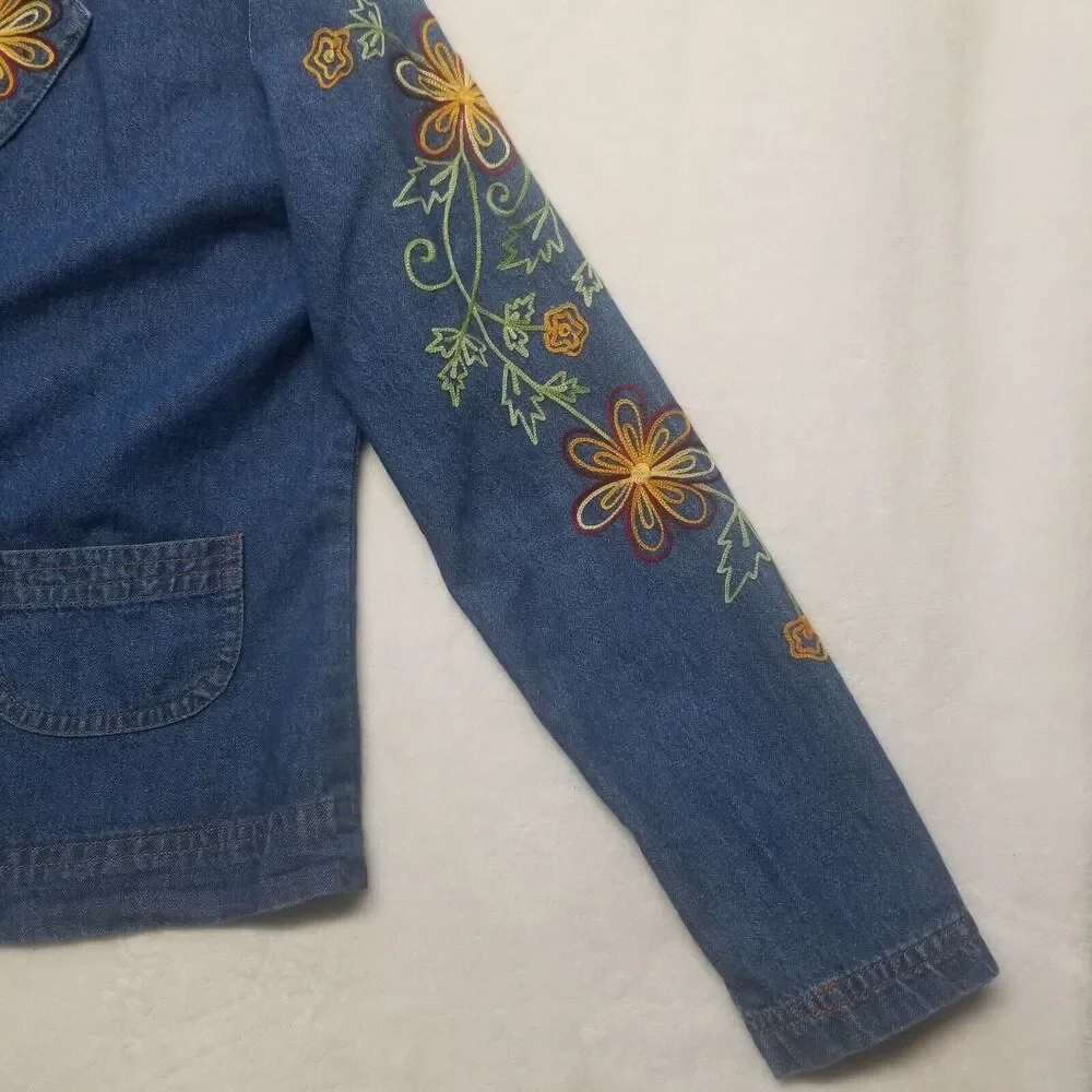 Norm Thompson Small Jacket Lightweight Denim Embroidered Bohemian Festival Boho
